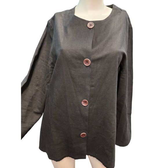 Black Linen Dress Top Size Large - Picture 2 of 8